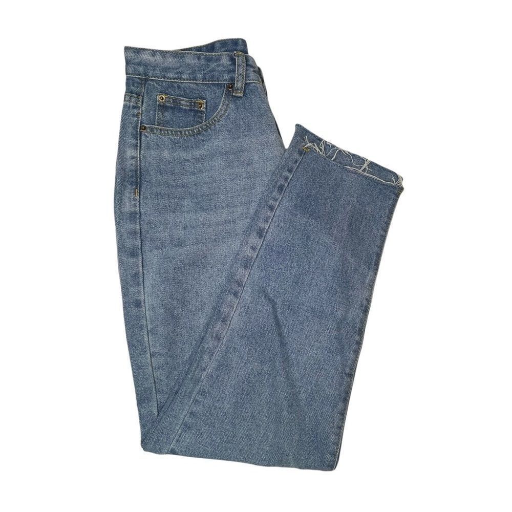 Shein Jeans Womens M 28xx28 Mom Crop Straight Leg Mid Rise Raw Hem Distressed